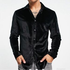 ASOS DESIGN skinny velvet shirt in black
